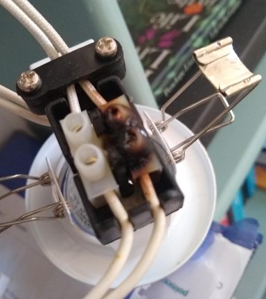 Melted connector found in ceiling void